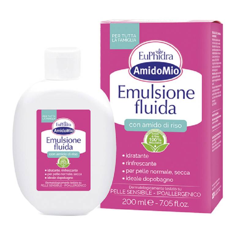 EuPhidra AmidoMio Emulsione Fluida Idratante Rinfrescante all'Amido di Riso Ipoallergenico 200 ml